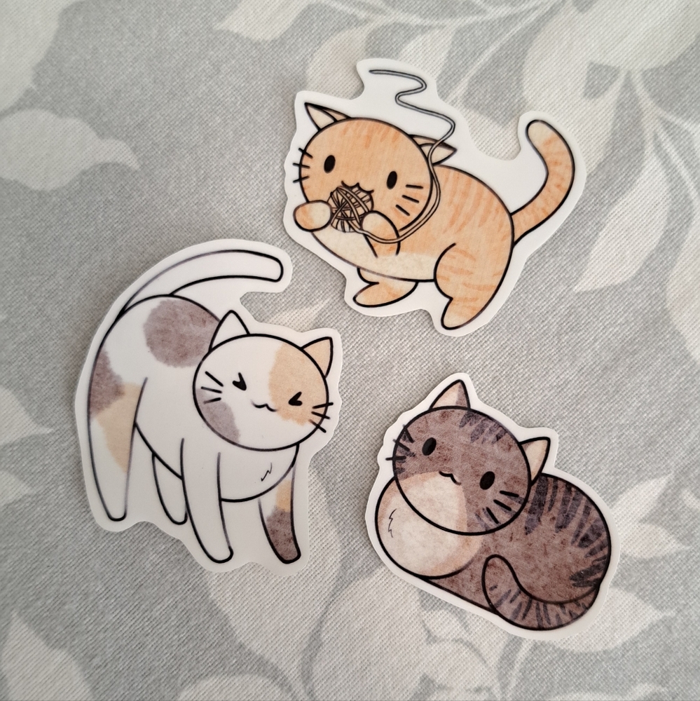 Cute Cat Stickers Set - Brown, Ginger, Calico